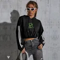 Black hooded sweatshirt with neon green bear print and white stripes on sleeves - XS / Black (Fluorescent Green Bear Print)