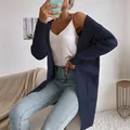 Dames vest met capuchon in donkerblauw ribgebreid ontwerp met zakken voor vrije tijd - S / Marineblauw