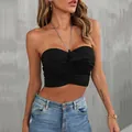 Schwarzes Neckholder-Top mit Kettenträger und geripptem Strickgewebe für Damen - S / Schwarz