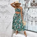 Completo da vacanza due pezzi con crop top a stampa tropicale verde e gonna lunga - S / Verde