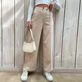 Damen Weite Hose mit hoher Taille in Hellkhaki mit eleganter Bügelfalte vorne - S / Aprikose