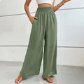 Pantalon large à taille haute pour femmes en vert herbe avec ceinture élastique - Vert menthe