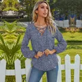 Blouse en mousseline à imprimé léopard bleu avec col en V et lacets pour femmes - S / Bleu