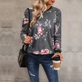 Sudadera de mujer con estampado floral, cuello redondo y manga larga en gris oscuro - S / gris oscuro