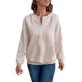 Women's cream quilted hoodie featuring a half-zip neckline and classic kangaroo pocket - S / Khaki