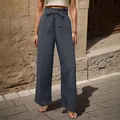 Pantaloni grigio scuro a vita alta paper bag con pieghe verticali e cintura annodata - Taglia S / Grigio scuro