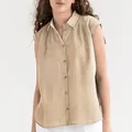 Ärmelloses Damen Leinenhemd in Khaki mit minimalistischem Loose-Fit-Stil für den Sommer - S / Khaki