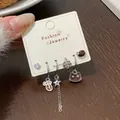 Set di orecchini a orsetto caffè in argento con zircone blu e pendente tazza caffè - KFT2 Cerchio Gatto Caffè