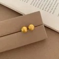 Minimalist matte sand gold ball stud earrings for women with elegant textured finish - Golden Brushed Round Bead Stud Earrings
