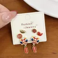 Chinese New Year Lion Dance stud earrings set with red tassels and fortune symbols - LIN10 Fortune Lion Dance Stud Earrings Set