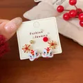 Festive Chinese New Year stud earrings set with red lion dance and gold bells - XST2 Fireworks Pom Pom Lion Dance