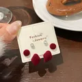 Three pairs of winter red flocked heart and butterfly earrings with crystal studs - 3 Pairs Set / Red Irregular Bean Style