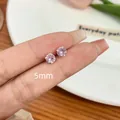 Delicate 5mm pink zircon stud earrings with silver four-claw setting for women - Screw Back Style / 5mm / Pink