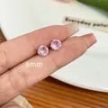 Pink round zircon stud earrings 6mm size with four-prong setting for women - Screw Back Style / 6mm / Pink