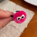 Cute pink plush monster ring with big cartoon eyes in a soft fuzzy style - Pink Fluffy Coal Ball Ring