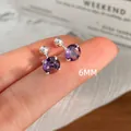 Orecchino a perno 6mm con zircone viola e chiusura a vite su montatura in argento a 4 griffe - Viola (6mm)