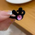 Cute black flocked monster ring featuring a purple cat-eye stone with an open-back band - Black Rabbit Ear Flocking Monster Ring