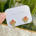 Exquisite 925 silver post flower stud earrings with colorful petals and gold plating - Four-Petal Flower / Colorful Stripes