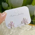 Purple crystal flower earrings with S925 silver posts on a display card - Four-Petal Flower / Purple Crystal Flower
