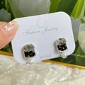 Elegant silver earrings with black crystal bow and white pearl in a vintage style - Black Crystal Square Pendant