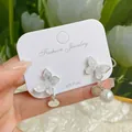 Elegant gradient crystal butterfly earrings with pearl drops and LOVE charm in S925 silver - Butterfly Pearl Pendant