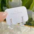 Elegant butterfly drop earrings with 925 silver posts and iridescent crystals - Large Floral Butterfly