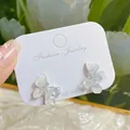 Silver 925 post crystal butterfly earrings with pearl accents and gradient wings - Fog Blue Butterfly Crystal