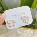 Exquisite pink and white gradient crystal butterfly earrings with 925 silver posts - Peach Orange Butterfly and Flower