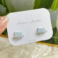 Star shaped light blue crystal earrings with 925 silver post and shimmering rhinestone ring - Fog Blue Crystal Cat