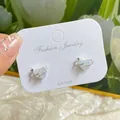 925 silver heart stud earrings with light blue crystal and star orbit design - Fog Blue Crystal Heart