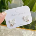 Elegant 925 silver needle butterfly earrings with white shell wings and gold finish - Big and Small Butterflies