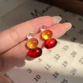 Vintage amber brown beaded drop earrings in three-color gradient resin and silver - Ankara Red Beads
