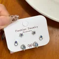 Tre paia di orecchini a lobo in argento con strass blu a forma di cuore, stella e luna - Combinazione Di Tre Stili / Set Zirconia Blu Stella e Cuore