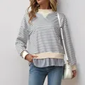 Maglia casual a maniche lunghe da donna con motivo a righe e design a strati - S / Nero & Bianco