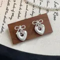 Eleganti orecchini a fiocco in argento con ciondoli a cuore perlati su supporto vintage - Cuore Vuoto Fiocco (FG4) / Fiocco cuore argento Perla