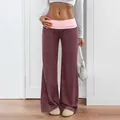 Pantalon de yoga évasé à taille haute bordeaux et rose pâle avec design color-block - S / Bordeaux