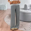Pantalon femme taille basse à rayures, jambes larges avec taille élastique grise - XL / Rayures Noir et Gris