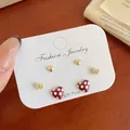 Stud earring set featuring red polka dot hearts, gold hearts, and gold butterflies. - Red Heart Polka Dot (BN1)