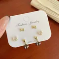 Three-piece red polka dot bow and pearl earring set with 925 silver posts on a display card - Brown Heart Pendant Polka Dot (BN7)