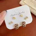 Polka dot bow and floral pearl stud earring set with 925 silver needles for women - Brown Arc Polka Dot (BN9)