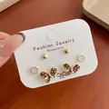 Bowknot heart and flower stud earrings set with polka dots on wooden background - Brown Bow Polka Dot (BN11)