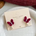 Elegant deep red flocked bow earrings with white pearls and a crystal teardrop pendant - Left And Right Butterfly Pendant (FR6)