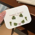 Three pairs of green flocked stud earrings in butterfly and leaf shapes for women - Green Butterfly