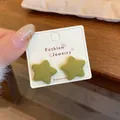 Handmade grass green star-shaped flocking stud earrings on display card for women - Green Star (ZRW19)