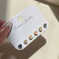 Set aus sechs bunten Herzohrringen mit Polarlicht-Verlauf und 925er Silbersteckern - Bunte Meerjungfrau Herz Kollektion (BO2)