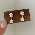 Pink and white enamel flower earrings with pearls on a golden base in hand - Double Cherry Blossom (YF5)