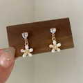 Delicate heart-shaped zircon and pink gradient flower earrings with gold finish - Cherry Blossom Flower Drop (YF15)