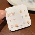 6-pair set of colorful tulip and floral stud earrings on a fashion jewelry display card - Morning Glory Style (DL3)