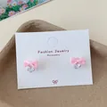 Sweet pink fabric bow earrings with sparkling round zircon drop and silver needles - Pink Zirconia Bowtie