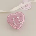 Silver bow earrings with pearls and zircon in a pink heart box for women - Princess Bowknot